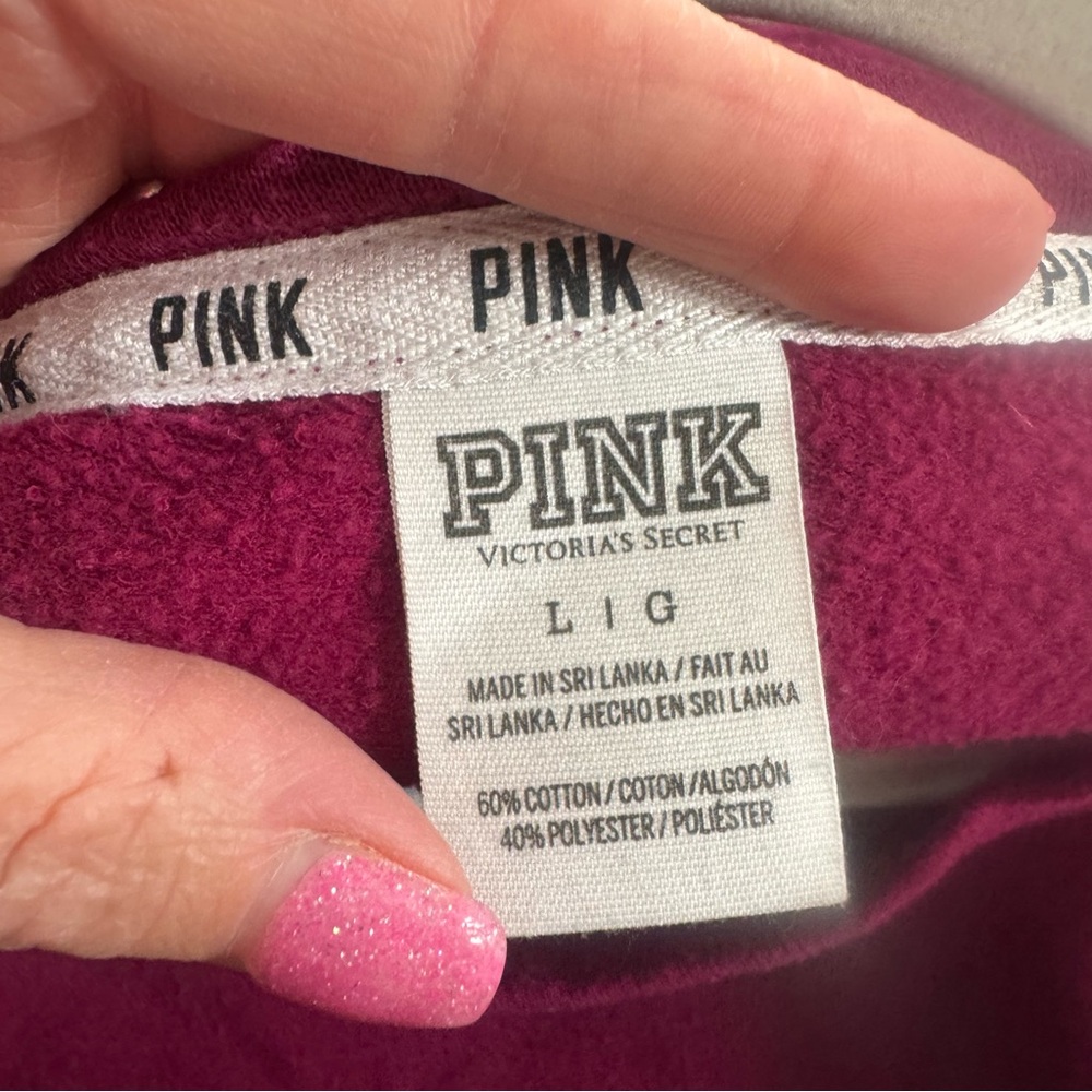Victoria's Secret PINK Long Sleeve Crewneck Sweatshirt LOVE PINK Raspberry L - Picture 4 of 6